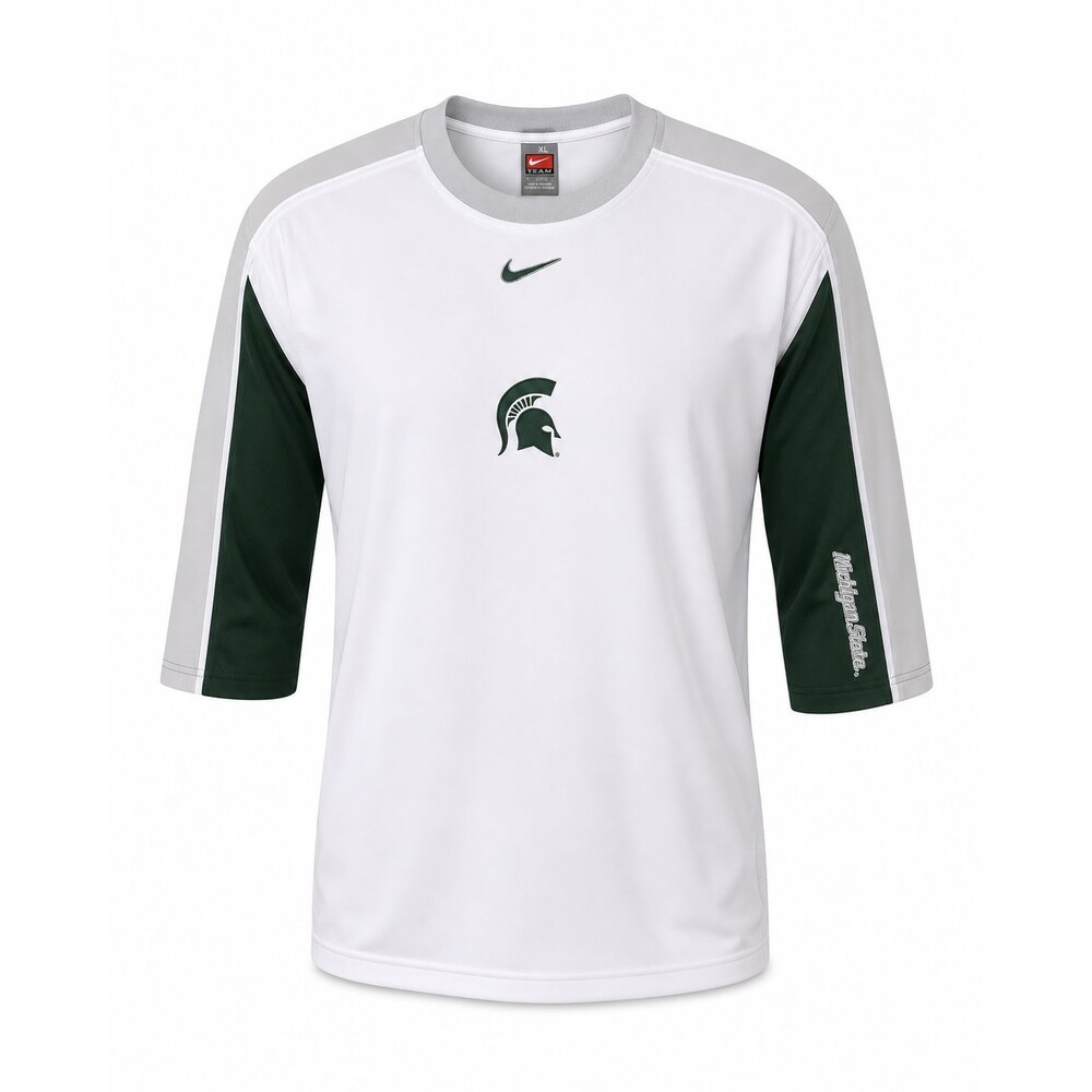 NIKE Team FIT-DRI Michigan State Spartans Size XL  White Green Sleeve Shirt